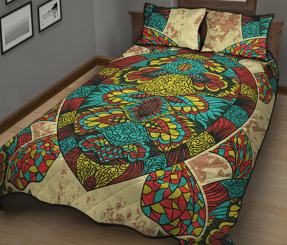 Native Bohemian Sea Turtle Print Quilt Bed Set