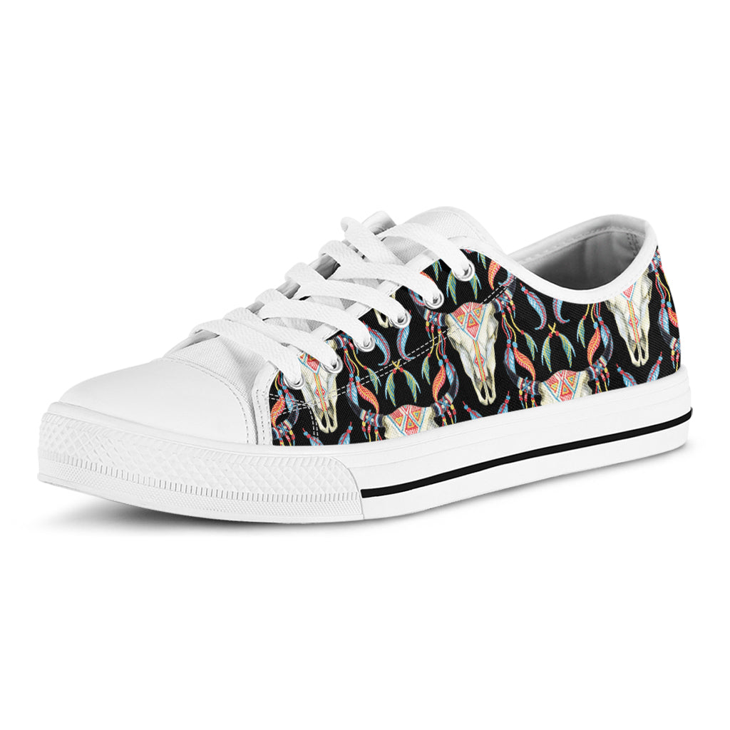 Native Buffalo Pattern Print White Low Top Shoes