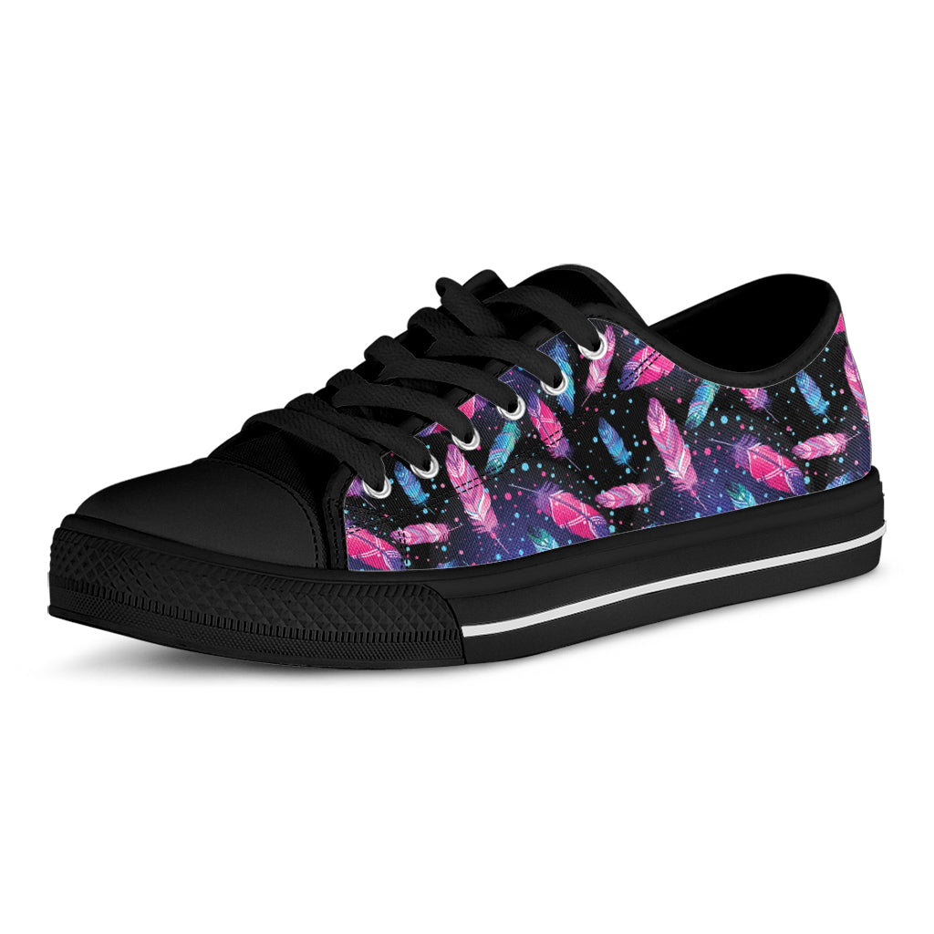 Native Feather Pattern Print Black Low Top Shoes
