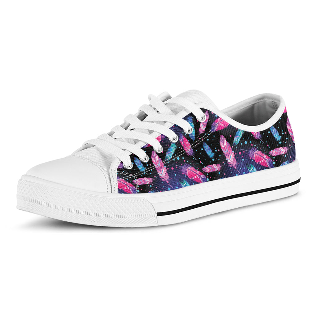 Native Feather Pattern Print White Low Top Shoes