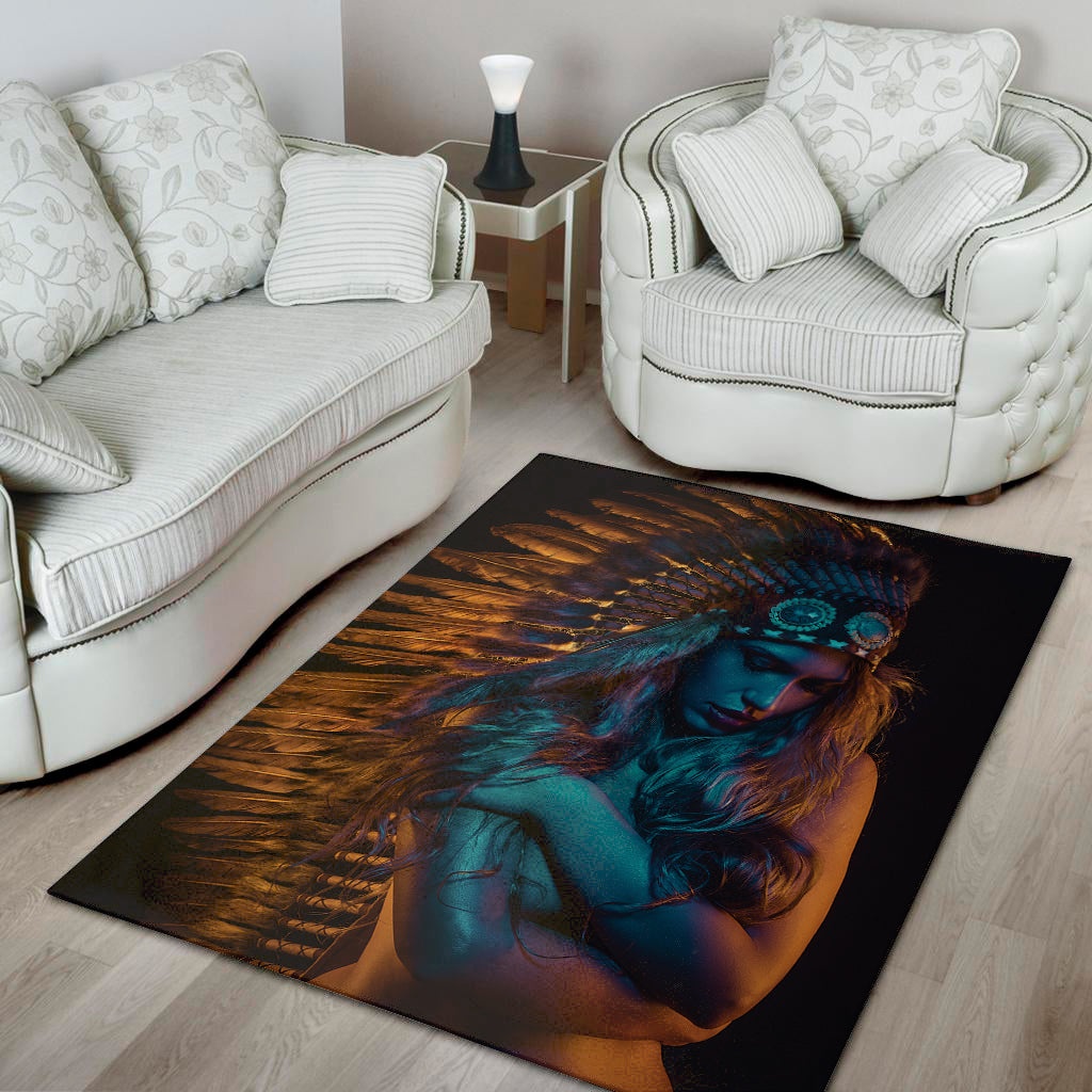 Native Indian Girl Portrait Print Area Rug
