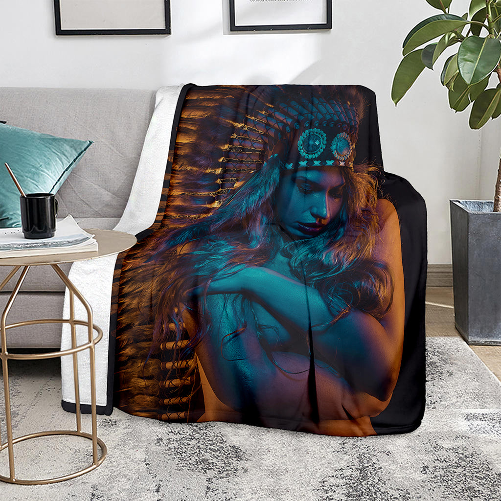 Native Indian Girl Portrait Print Blanket