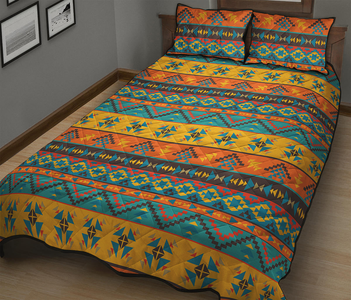Native Indian Inspired Pattern Print Quilt Bed Set