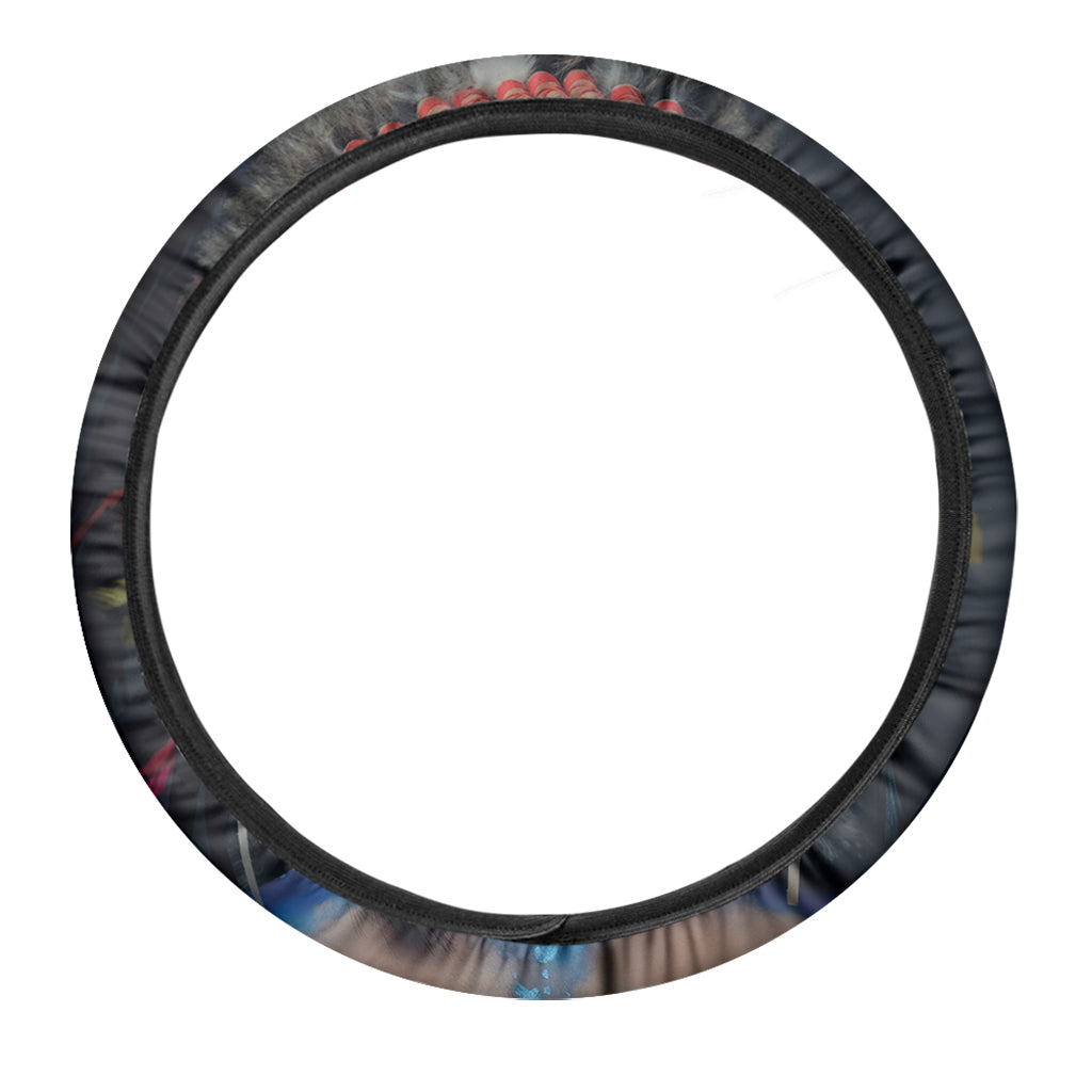Native Indian Woman Portrait Print Car Steering Wheel Cover