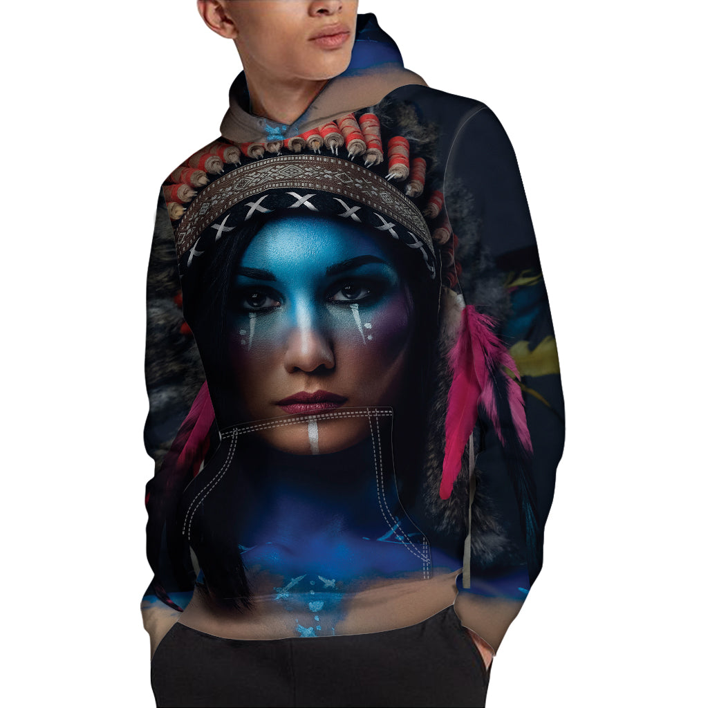 Native Indian Woman Portrait Print Pullover Hoodie