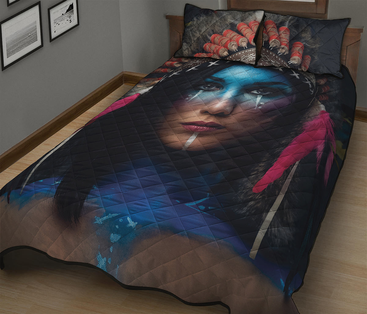 Native Indian Woman Portrait Print Quilt Bed Set
