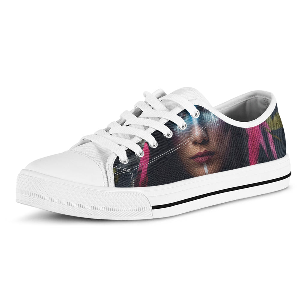 Native Indian Woman Portrait Print White Low Top Shoes