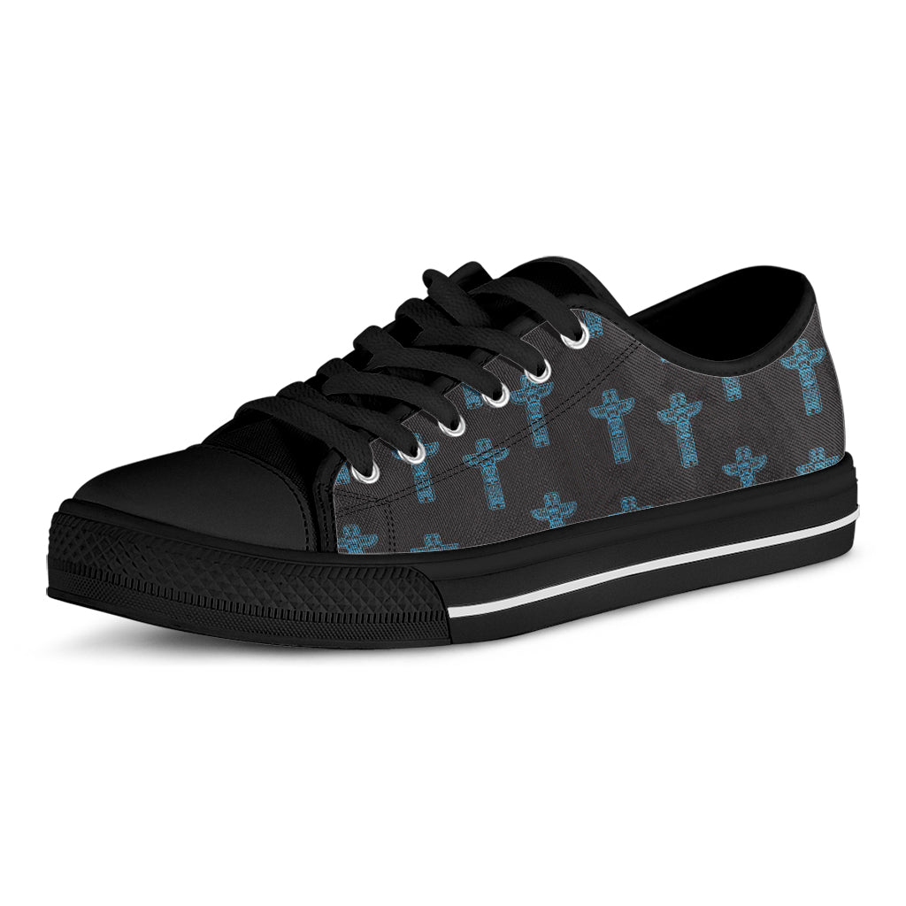 Native Totem Pattern Print Black Low Top Shoes