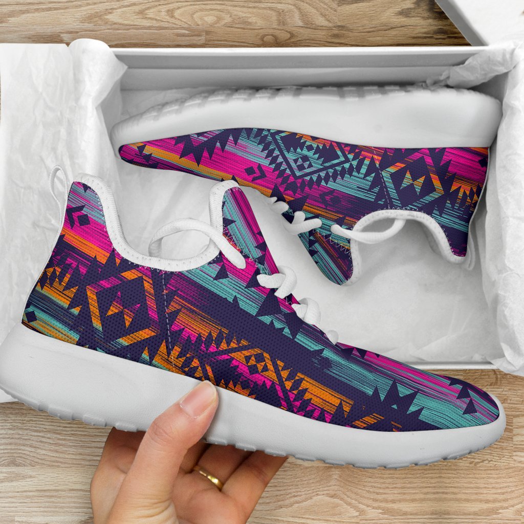 Native Tribal Aztec Pattern Print Mesh Knit Shoes GearFrost