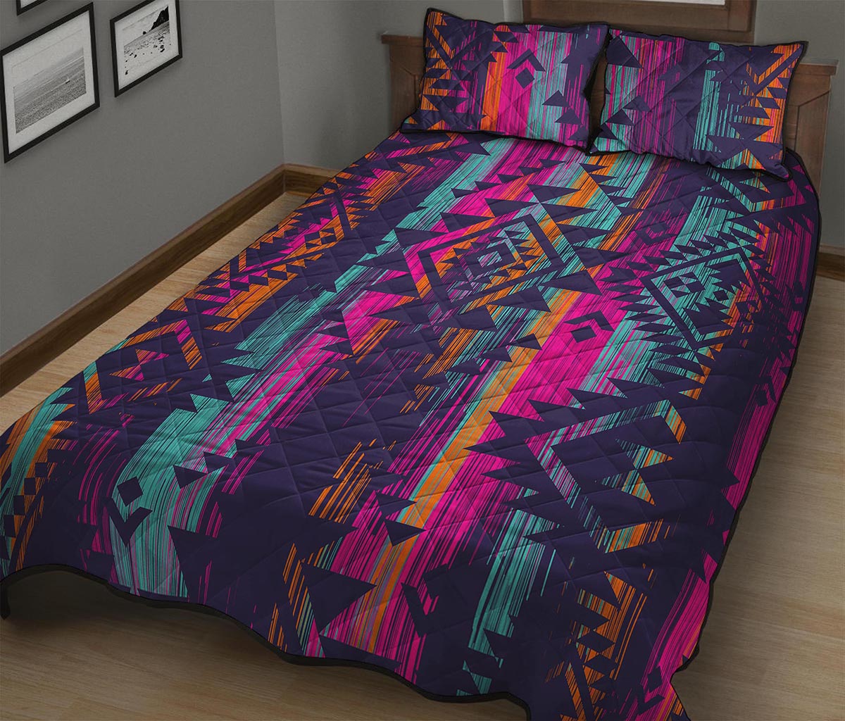 Native Tribal Aztec Pattern Print Quilt Bed Set