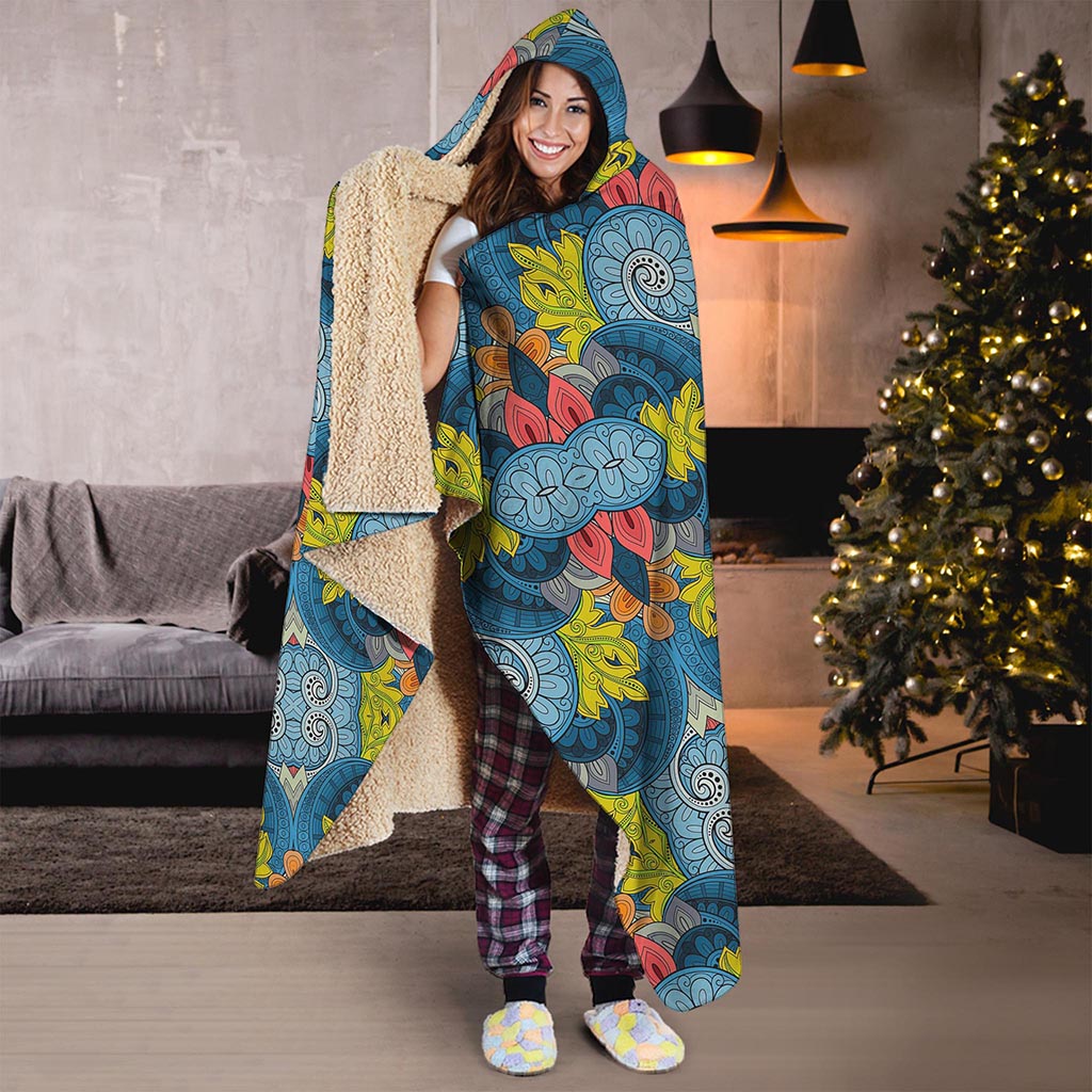 Native Tribal Bohemian Pattern Print Hooded Blanket