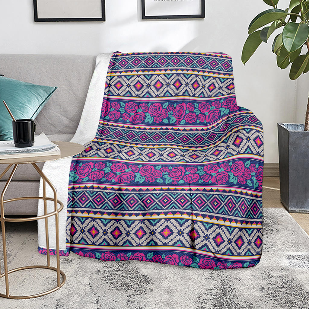 Native Tribal Ethnic Rose Pattern Print Blanket