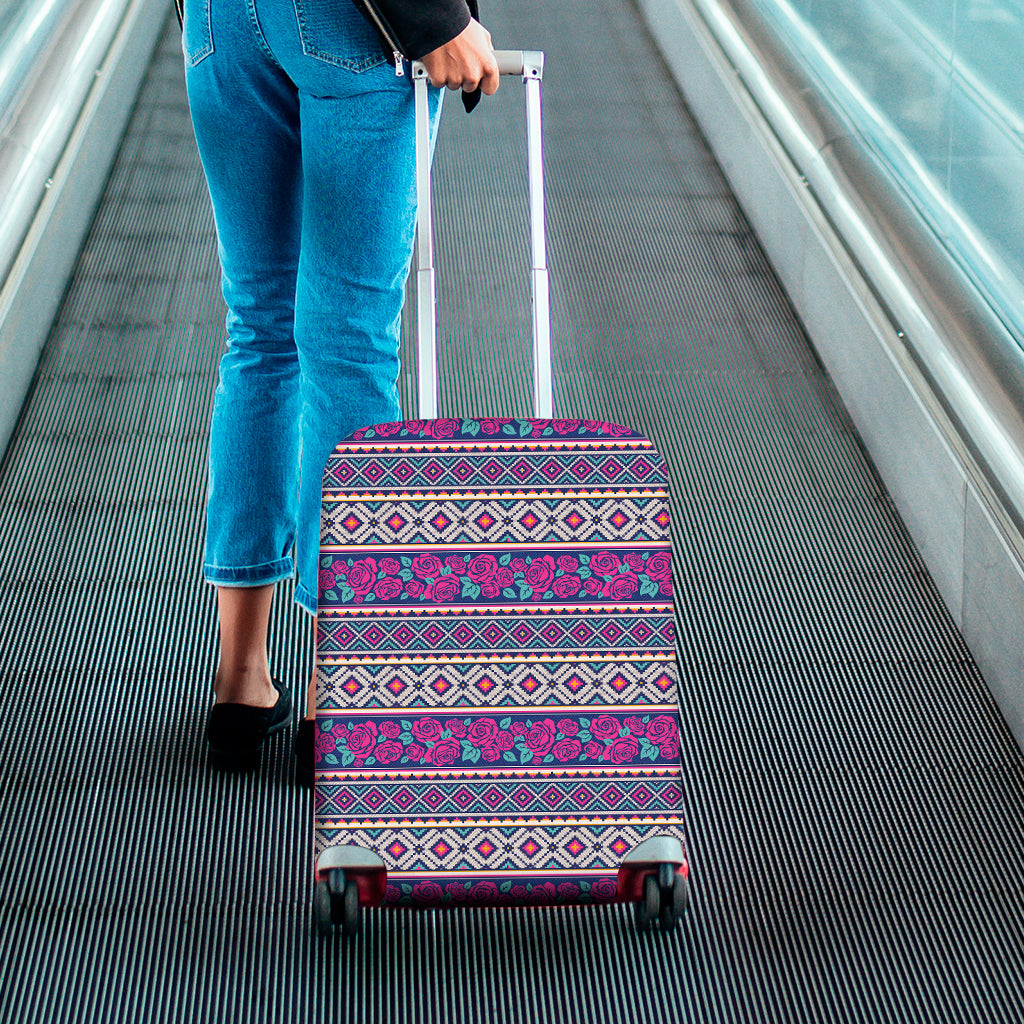 Native Tribal Ethnic Rose Pattern Print Luggage Cover