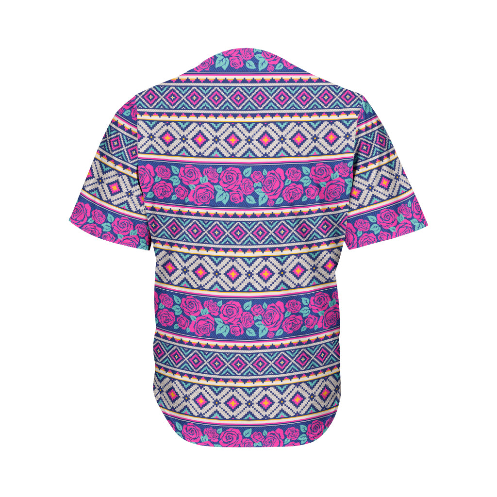 Native Tribal Ethnic Rose Pattern Print Men's Baseball Jersey