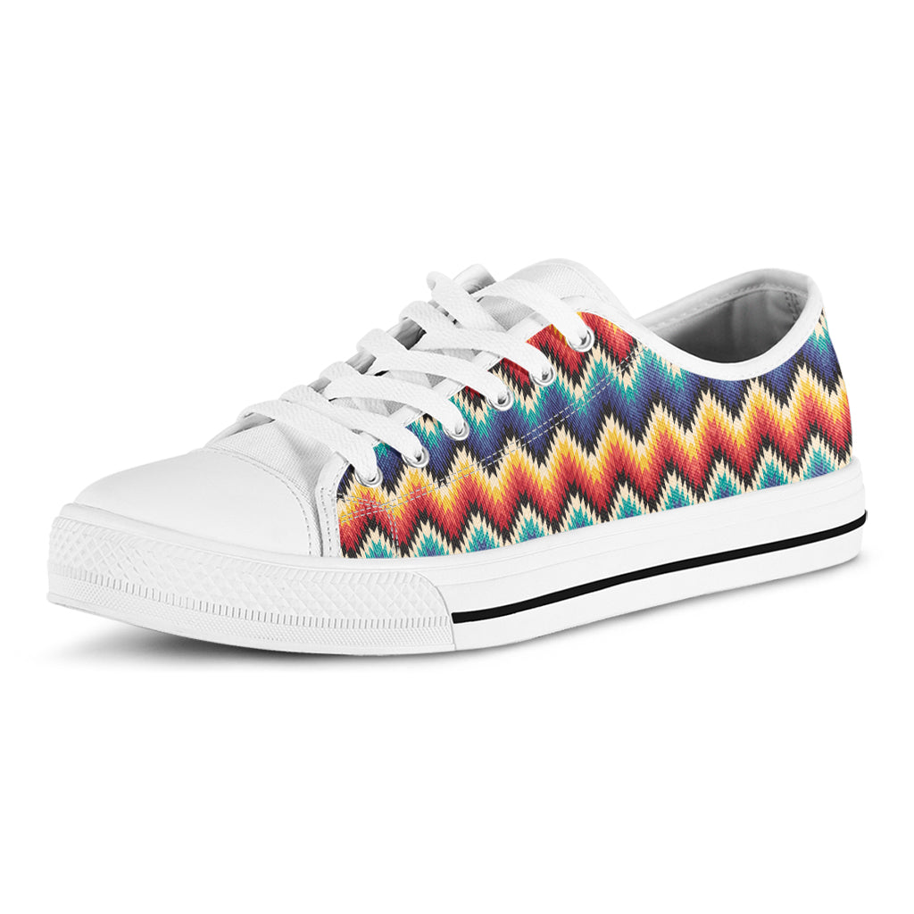 Native Tribal Inspired Pattern Print White Low Top Shoes