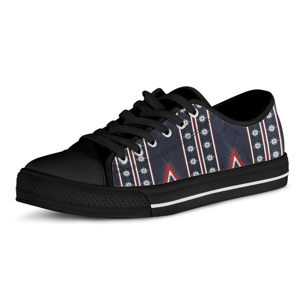 Native Tribal Navajo Pattern Print Black Low Top Shoes