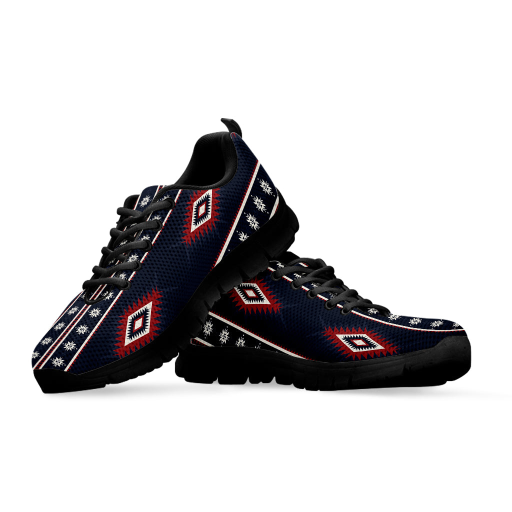 Native Tribal Navajo Pattern Print Black Sneakers