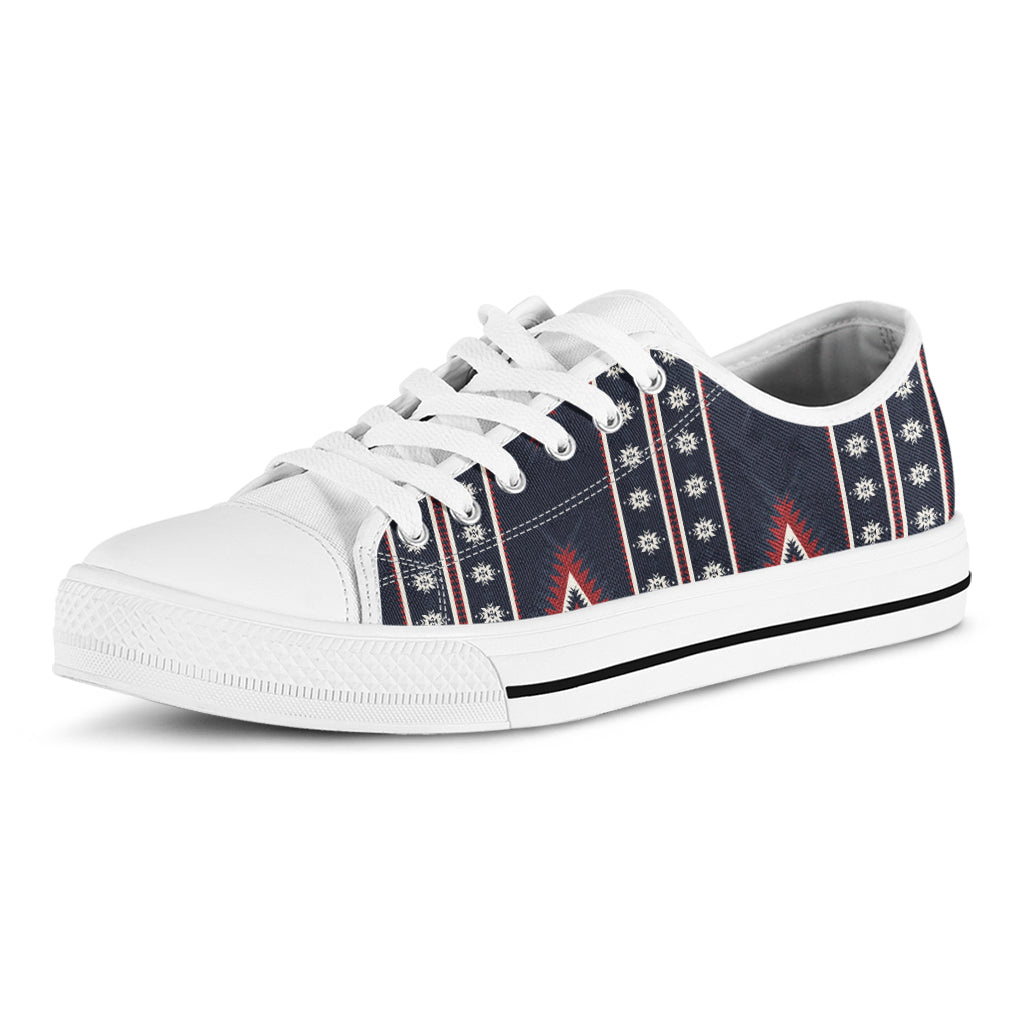 Native Tribal Navajo Pattern Print White Low Top Shoes