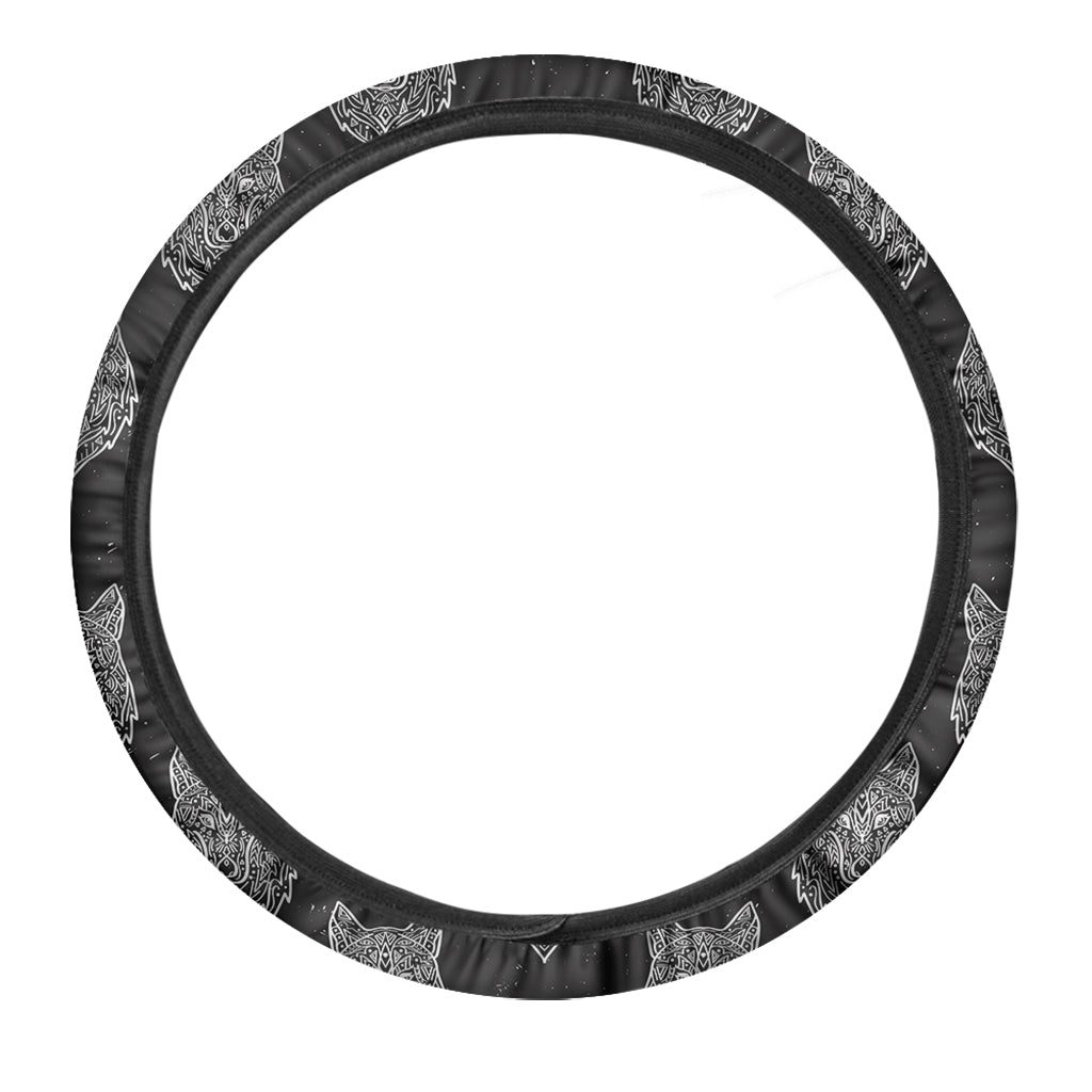 Native Tribal Wolf Pattern Print Car Steering Wheel Cover