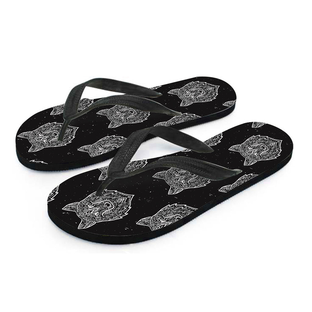 Native Tribal Wolf Pattern Print Flip Flops