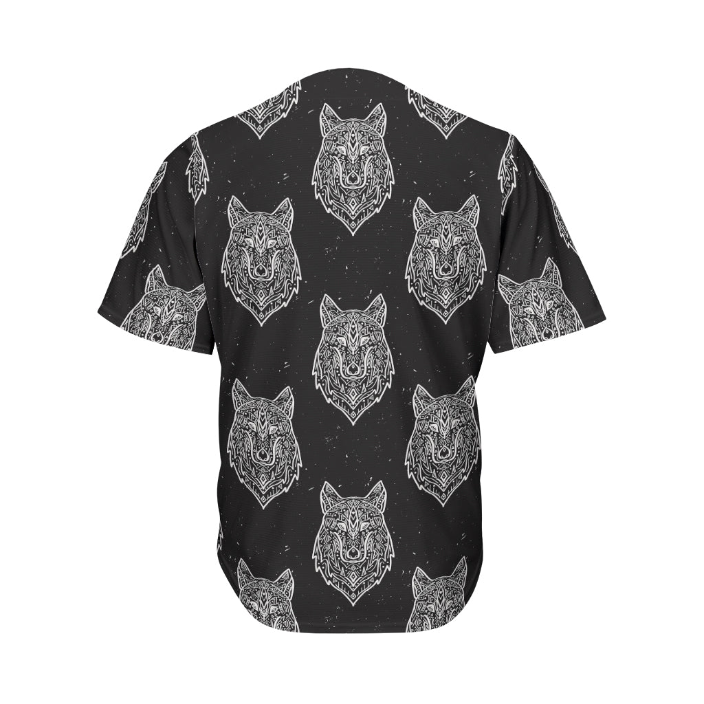 Native Tribal Wolf Pattern Print Men's Baseball Jersey