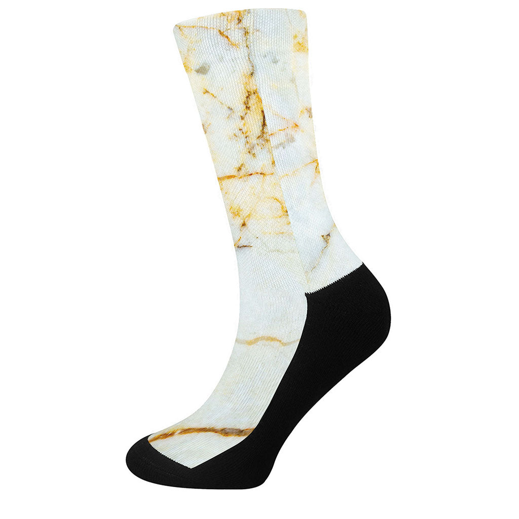 Natural Gold Marble Print Crew Socks