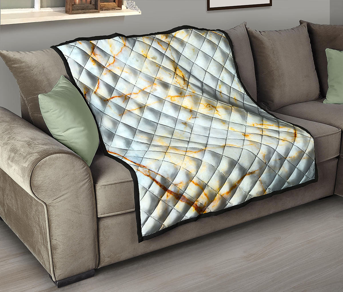 Natural Gold Marble Print Quilt