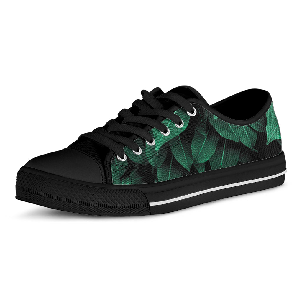 Natural Green Leaf Print Black Low Top Shoes