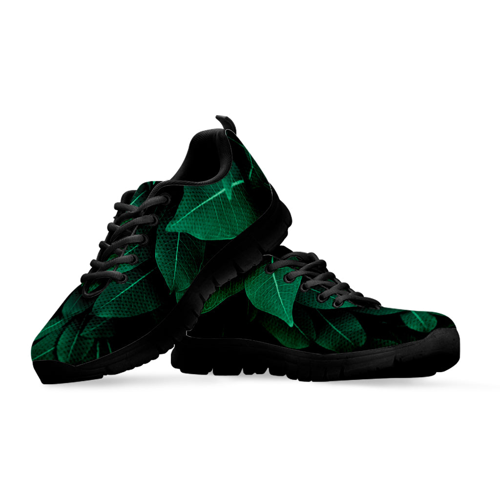 Natural Green Leaf Print Black Sneakers