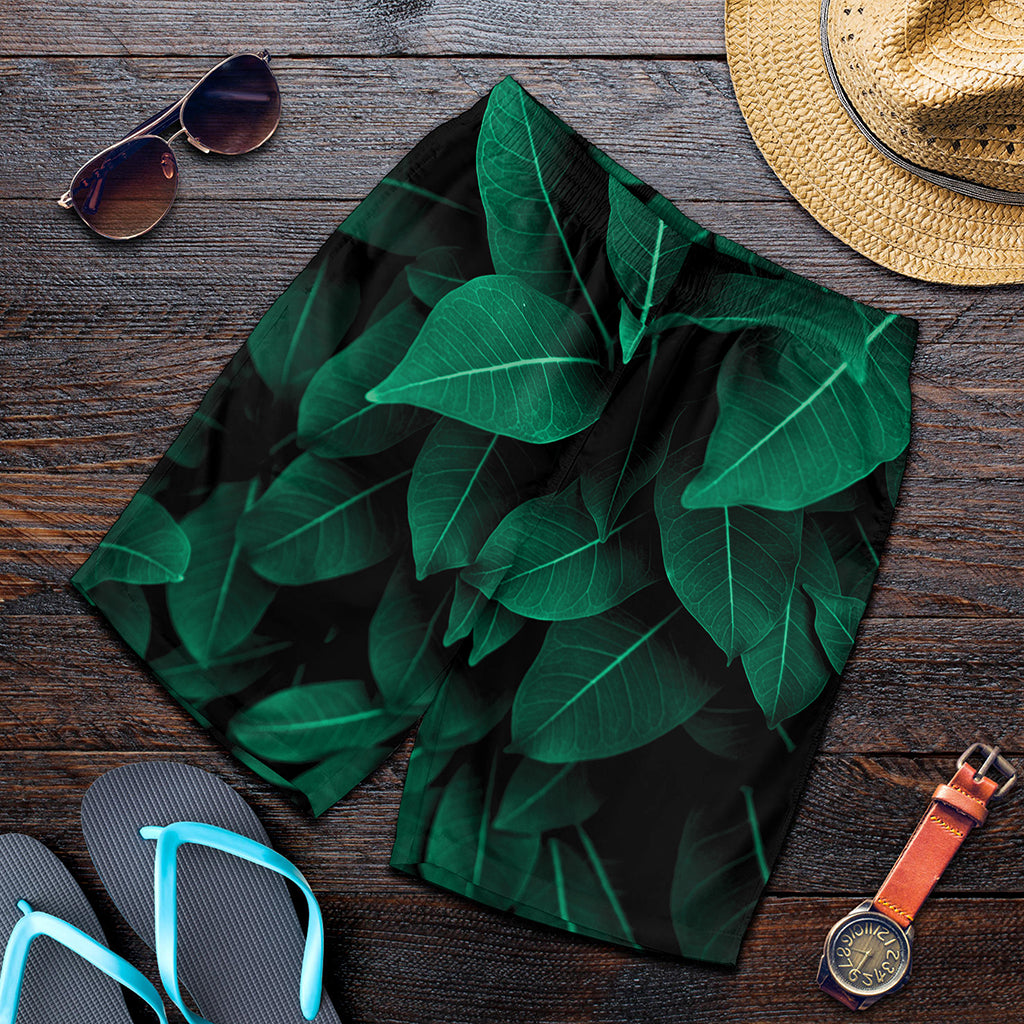 Natural Green Leaf Print Men's Shorts