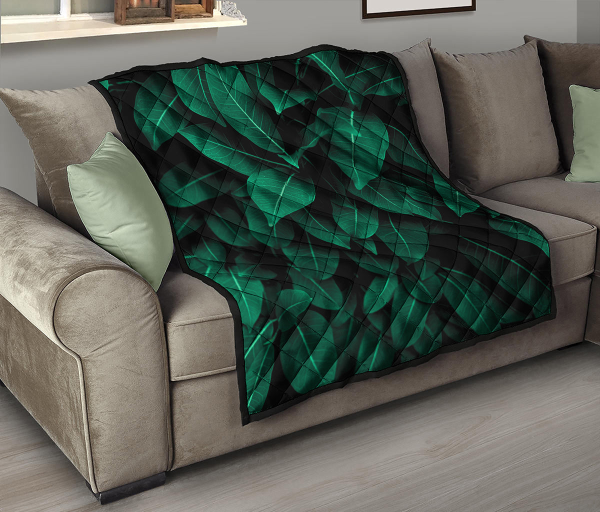 Natural Green Leaf Print Quilt