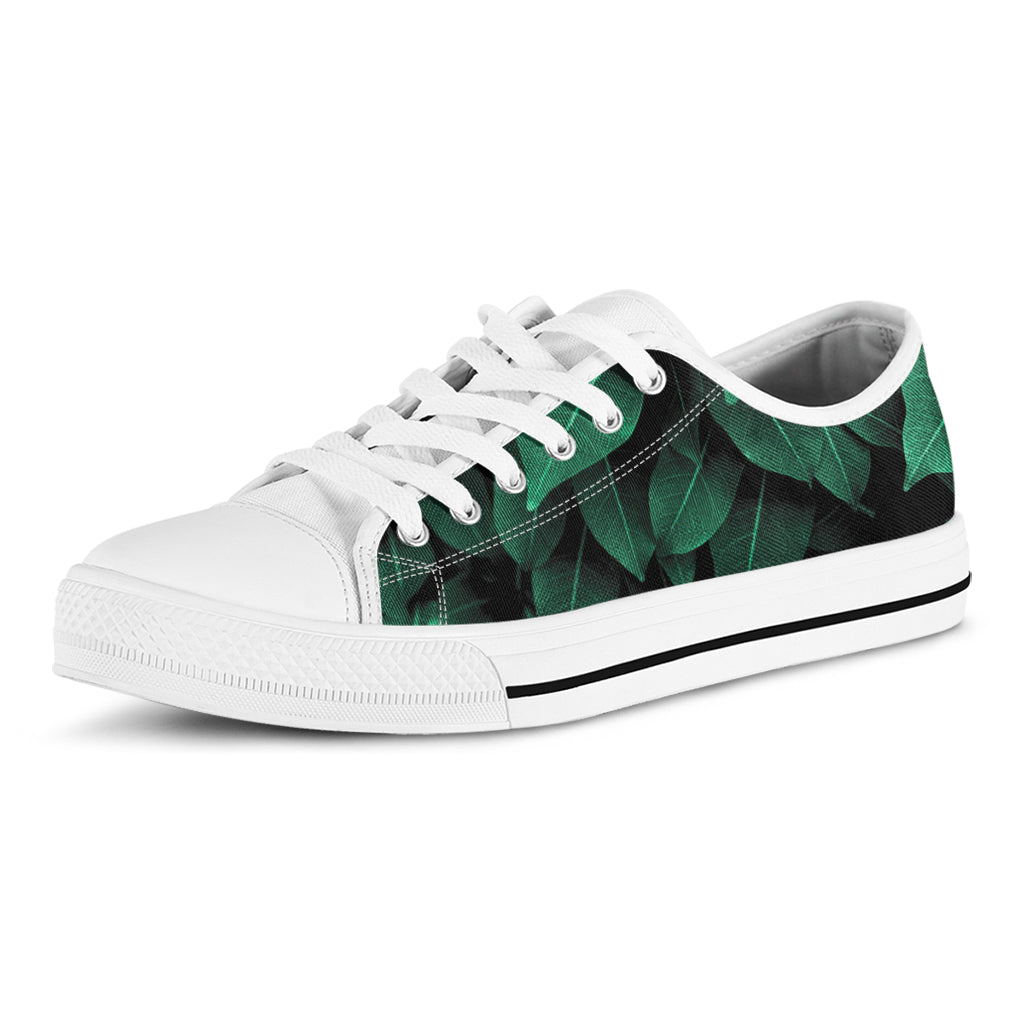 Natural Green Leaf Print White Low Top Shoes