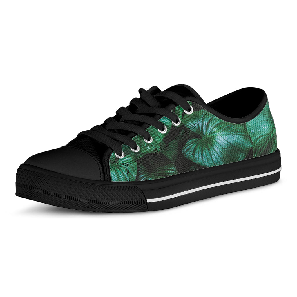 Natural Tropical Leaf Print Black Low Top Shoes