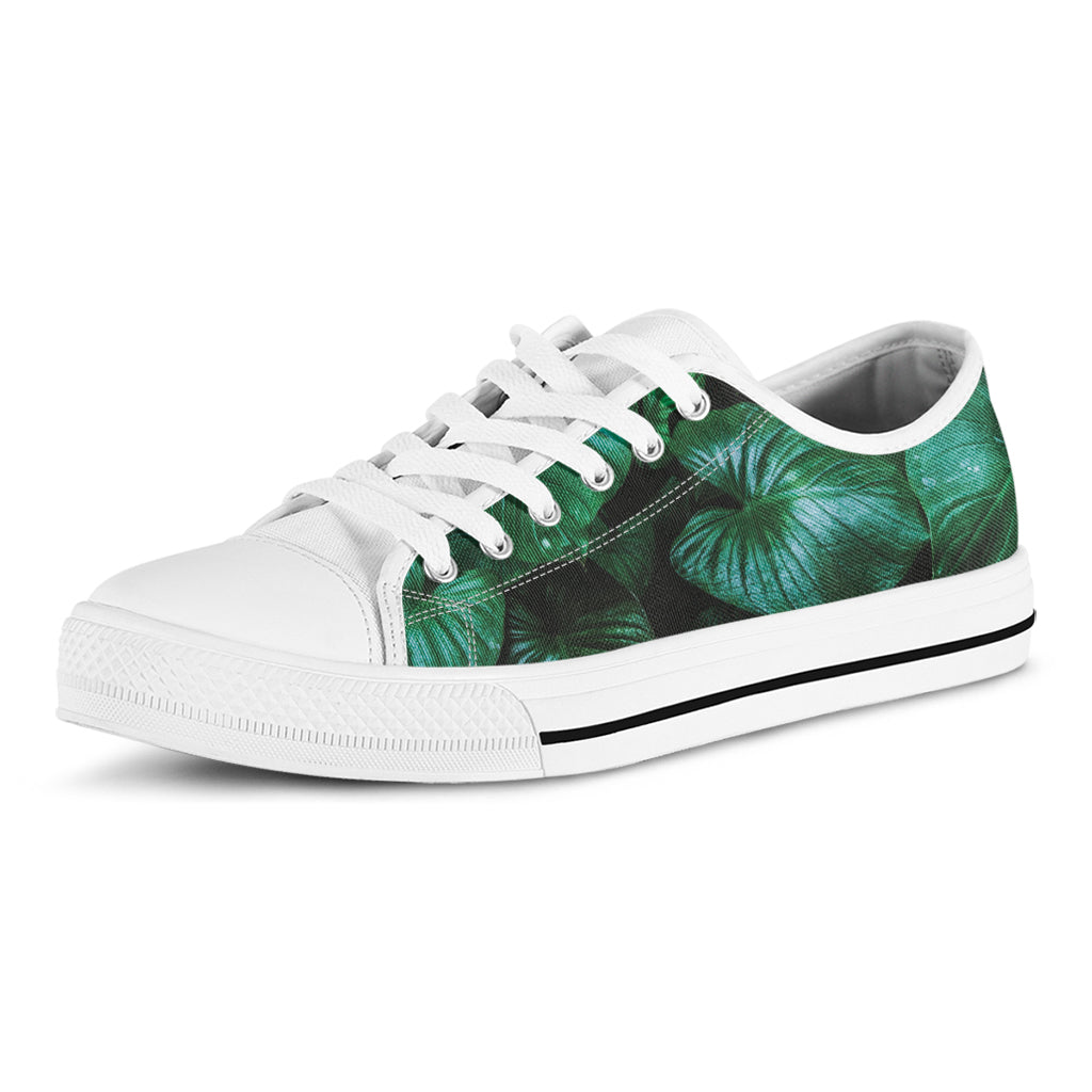 Natural Tropical Leaf Print White Low Top Shoes