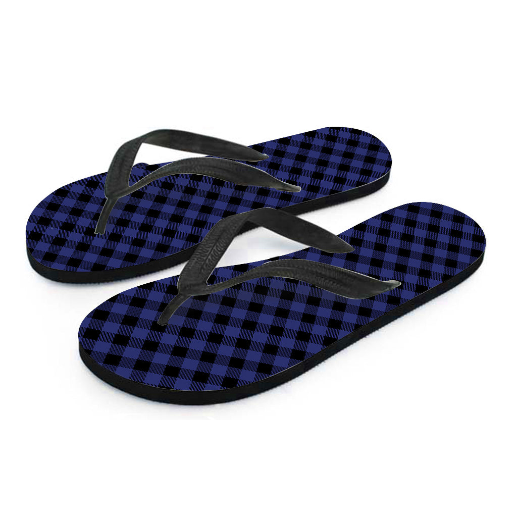 Navy And Black Buffalo Plaid Print Flip Flops