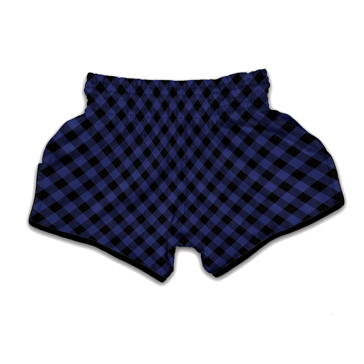 Navy And Black Buffalo Plaid Print Muay Thai Boxing Shorts