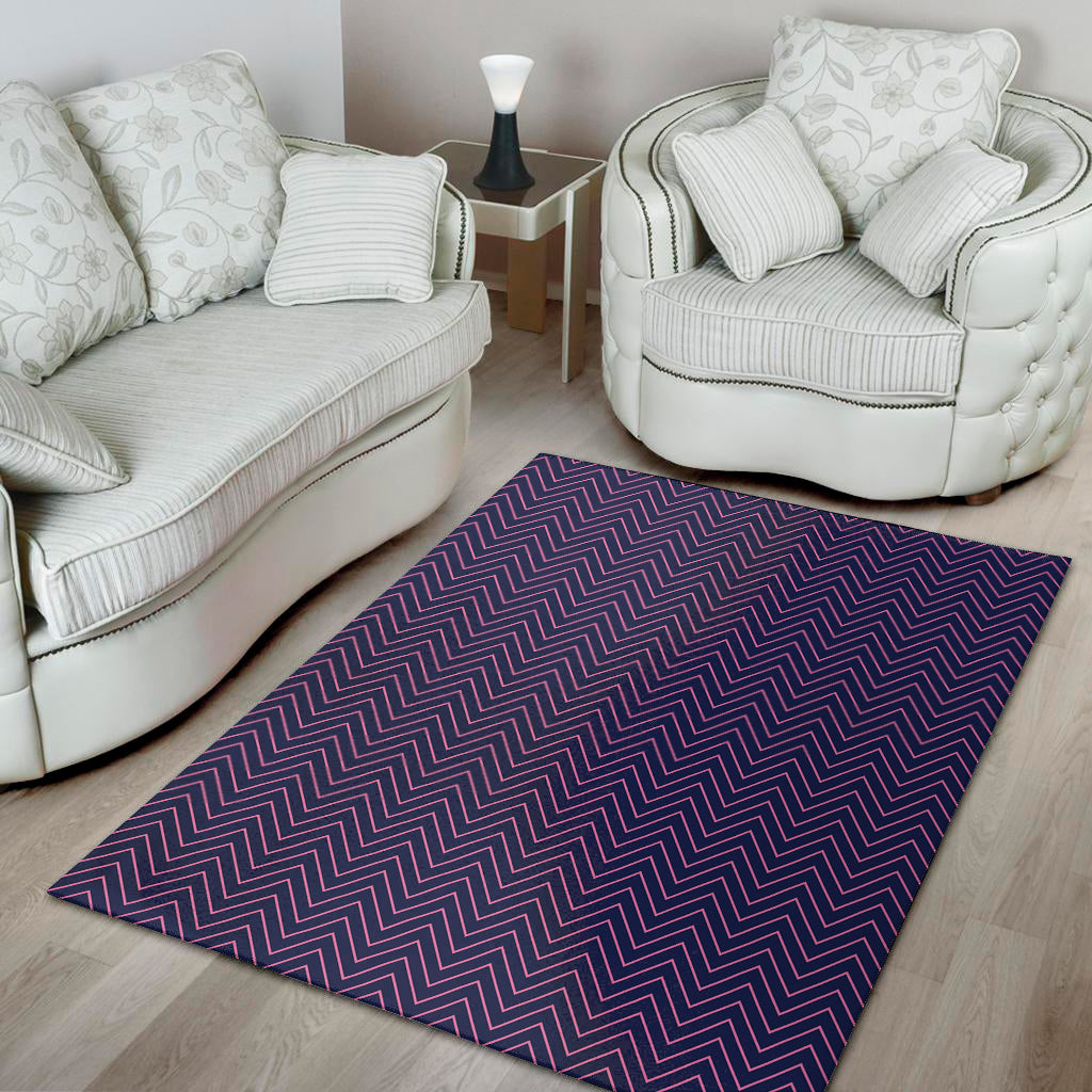 Navy And Pink Zigzag Pattern Print Area Rug