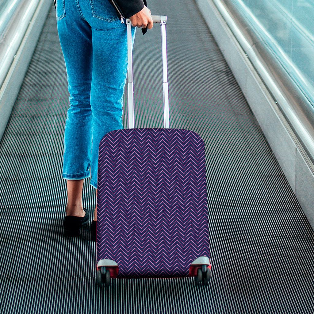 Navy And Pink Zigzag Pattern Print Luggage Cover
