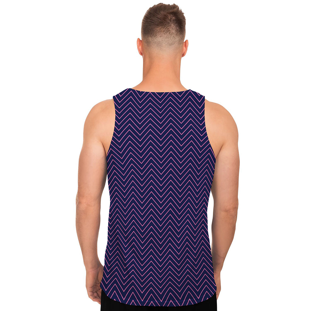 Navy And Pink Zigzag Pattern Print Men's Tank Top