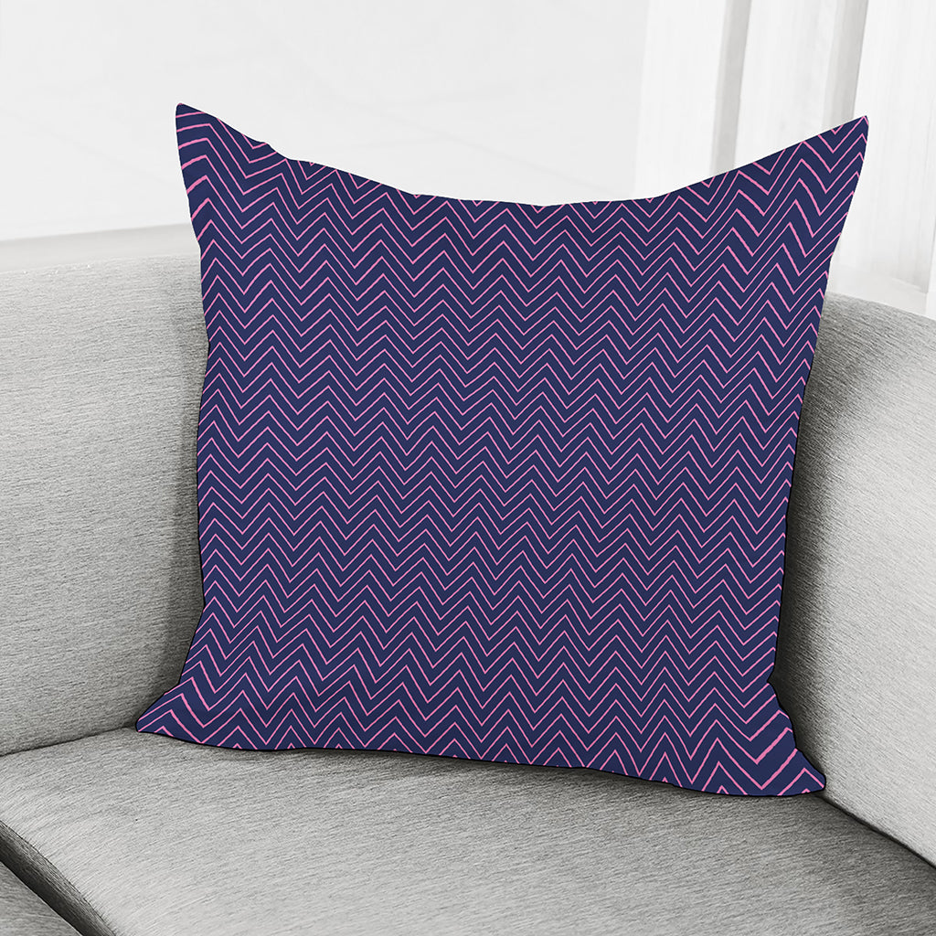 Navy And Pink Zigzag Pattern Print Pillow Cover
