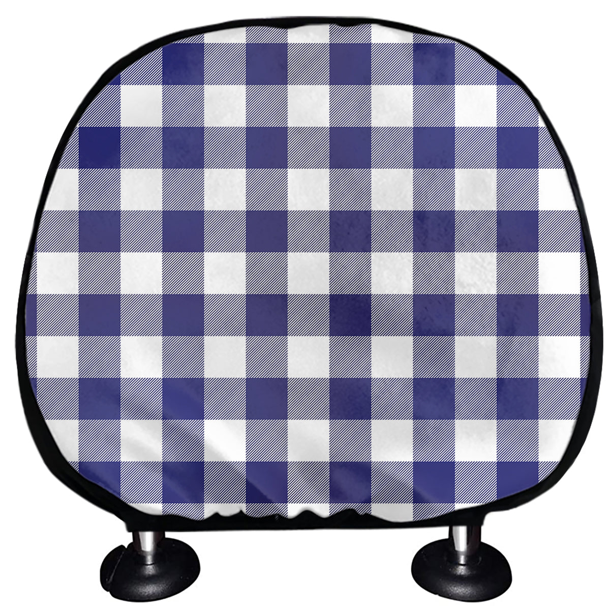 Navy And White Buffalo Check Print Car Headrest Covers