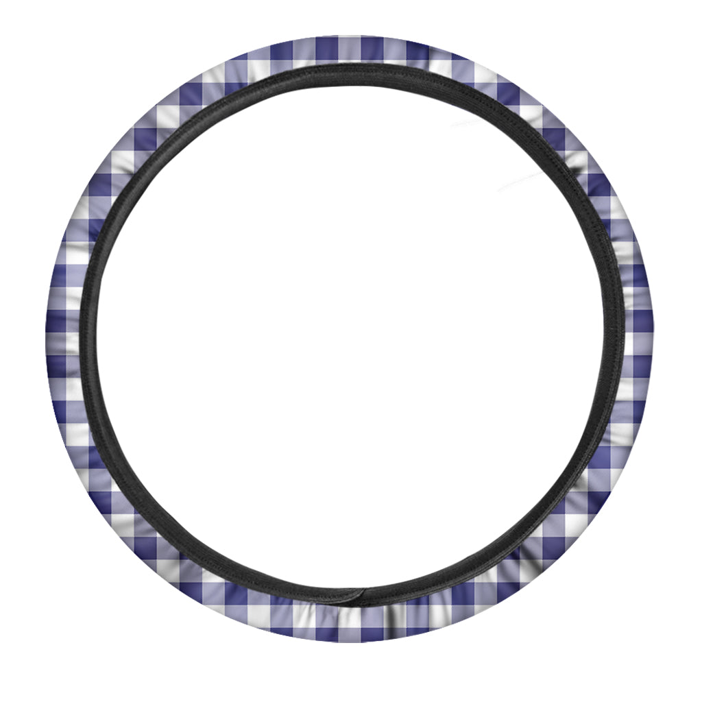 Navy And White Buffalo Check Print Car Steering Wheel Cover