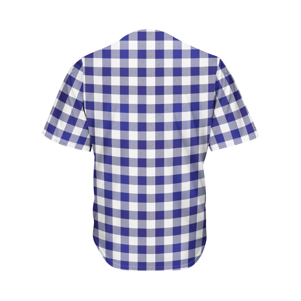 Navy And White Buffalo Check Print Men's Baseball Jersey