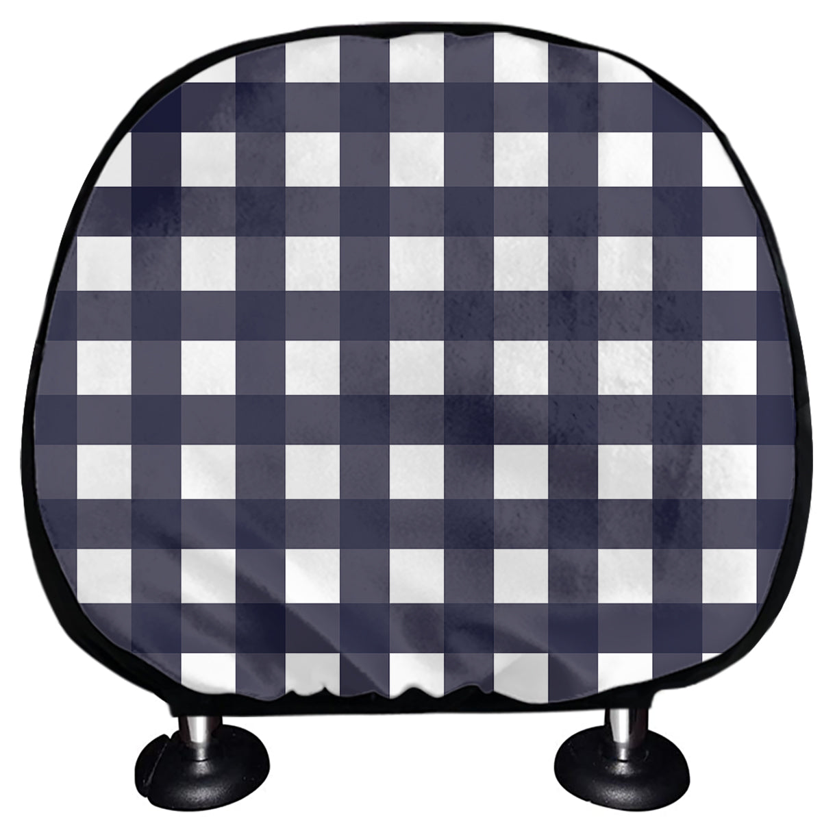 Navy And White Check Pattern Print Car Headrest Covers