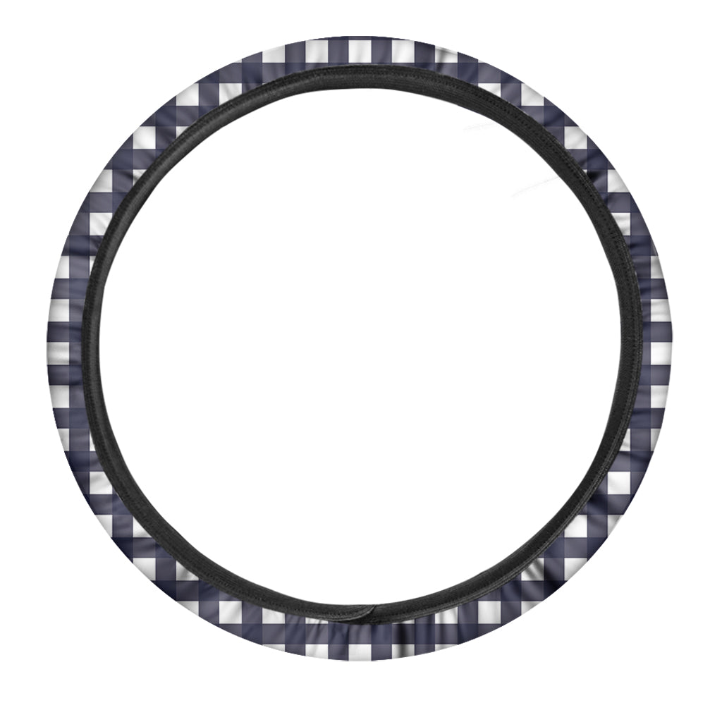 Navy And White Check Pattern Print Car Steering Wheel Cover