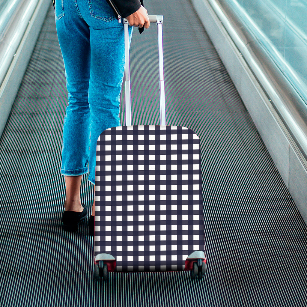 Navy And White Check Pattern Print Luggage Cover