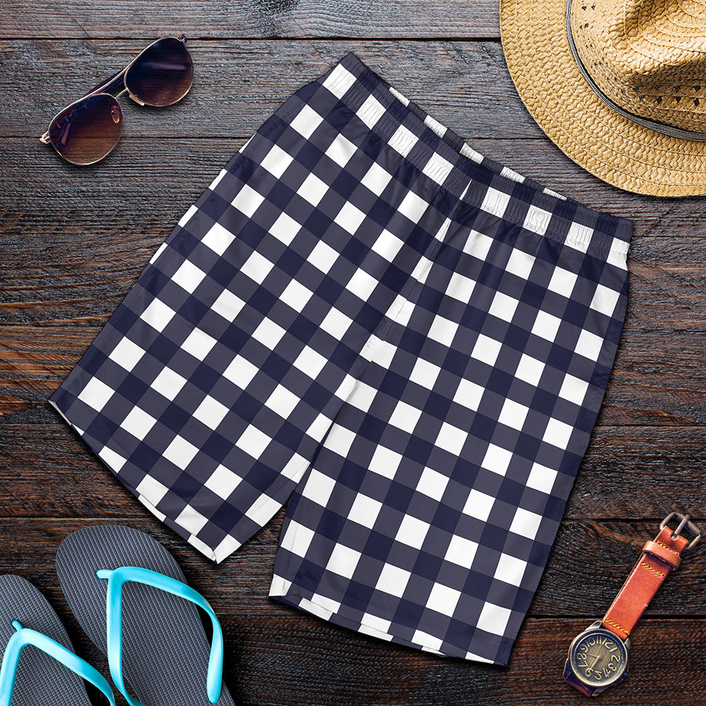 Navy And White Check Pattern Print Men's Shorts