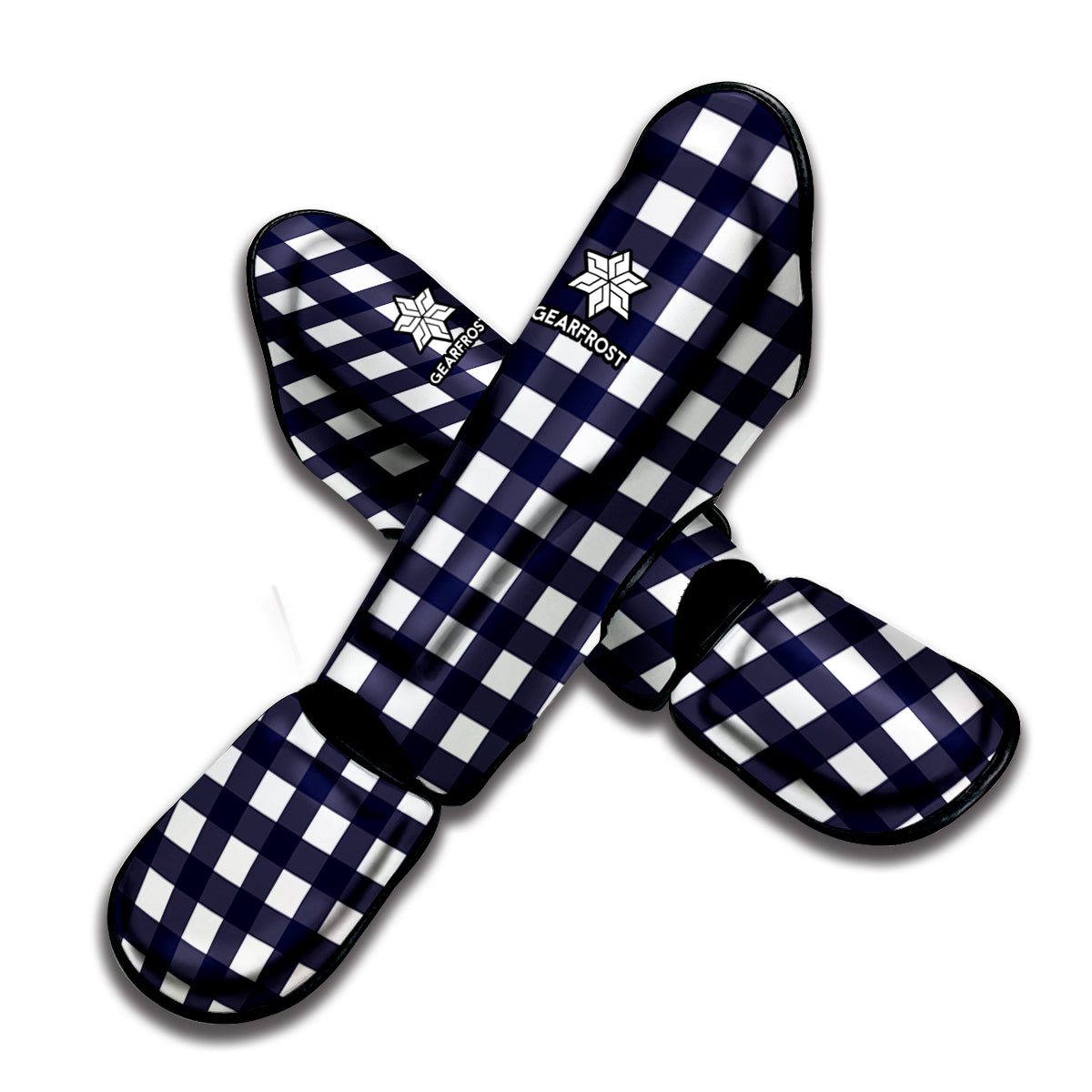 Navy And White Check Pattern Print Muay Thai Shin Guard