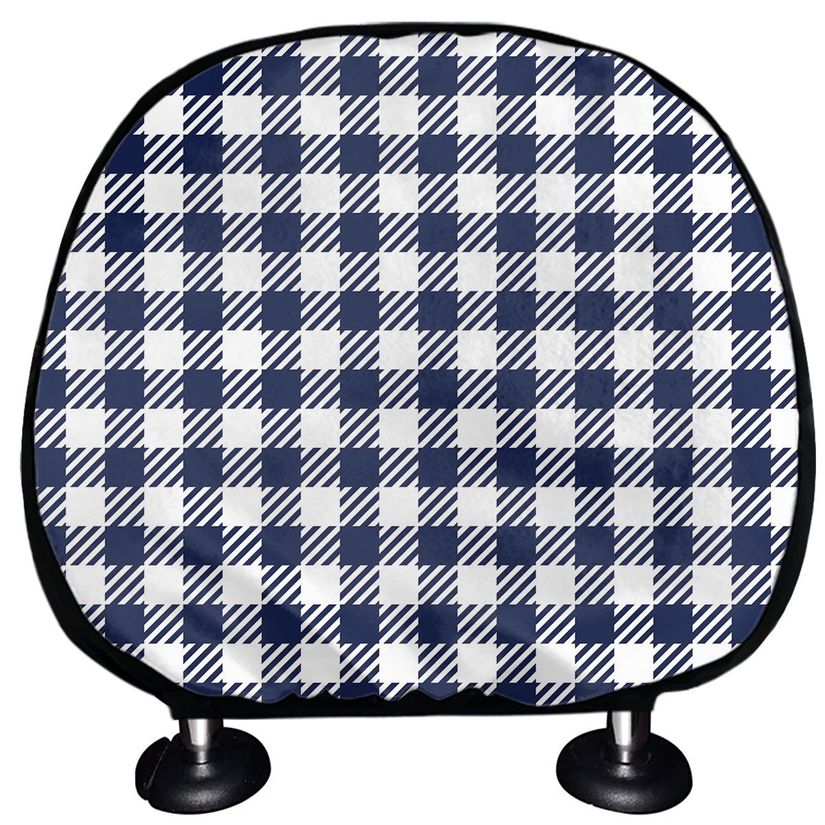 Navy And White Gingham Pattern Print Car Headrest Covers