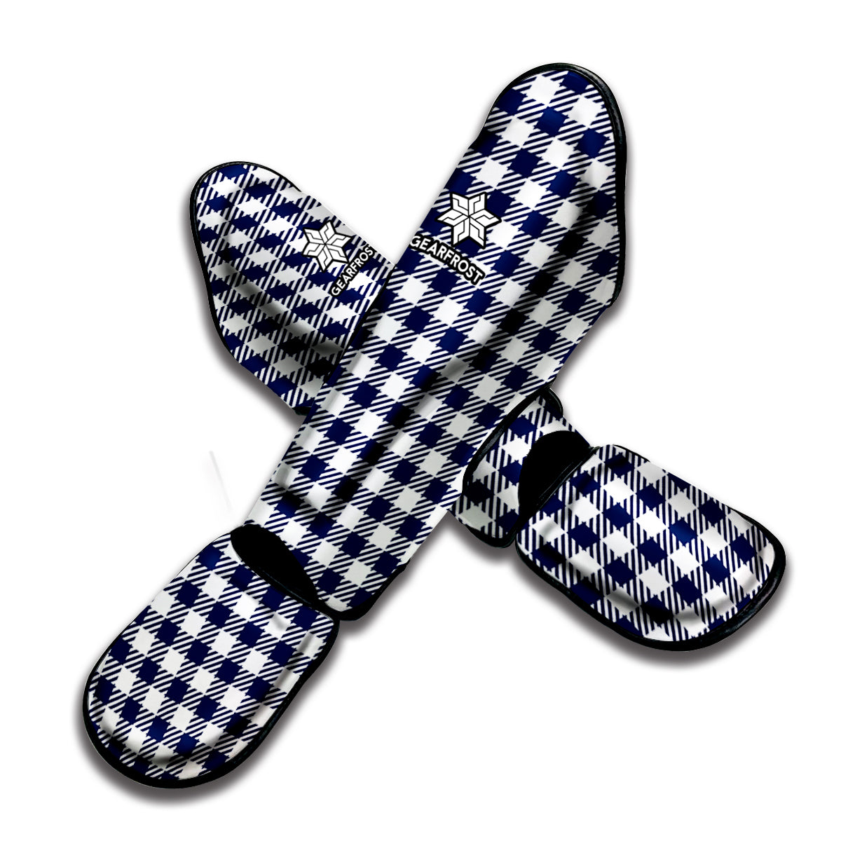 Navy And White Gingham Pattern Print Muay Thai Shin Guard